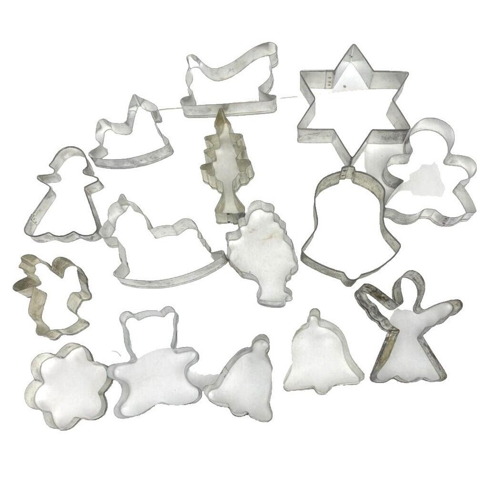 Vintage Cookie Cutter Lot of 15 Holiday Santa Christmas Tree Bell Metal‎ Tin